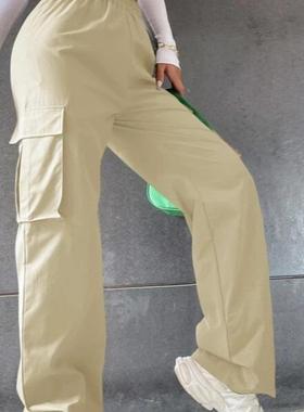 Beltless trousers high waist wide leg straight loose