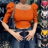 Цветочная шифоновая блузка ретро -воротнич