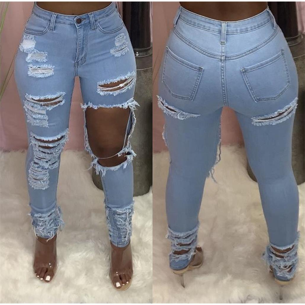 new women womens hole pants tight jeans jeans pencil autumn