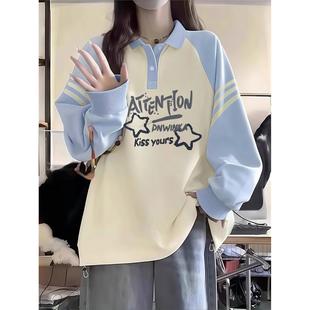 秋冬女学生少女翻领卫衣高中生初中生学院风纯棉宽松外套印花上衣