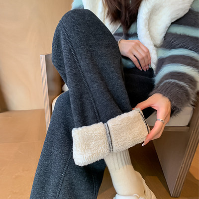 糯米裤羊羔绒阔腿裤女冬