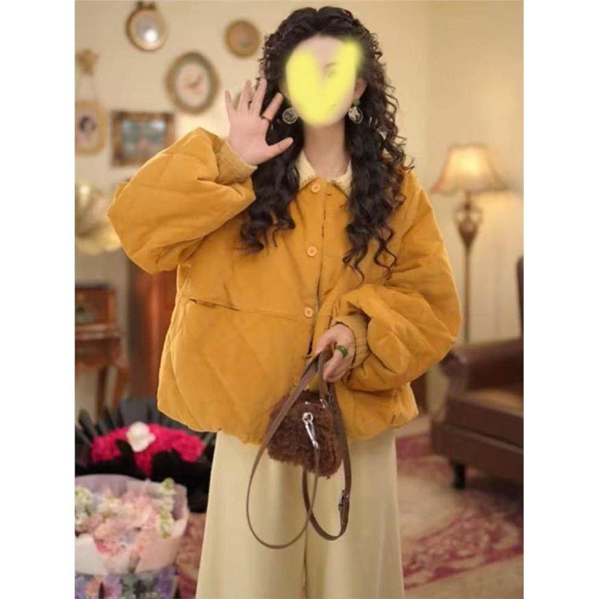 韩系设计感灯芯绒棉服女2025秋冬新款宽松加厚保暖单排扣百搭外套,个性定制/设计服务/DIY,棉服工装,淘宝优惠券,粉丝福利购,淘宝优惠卷