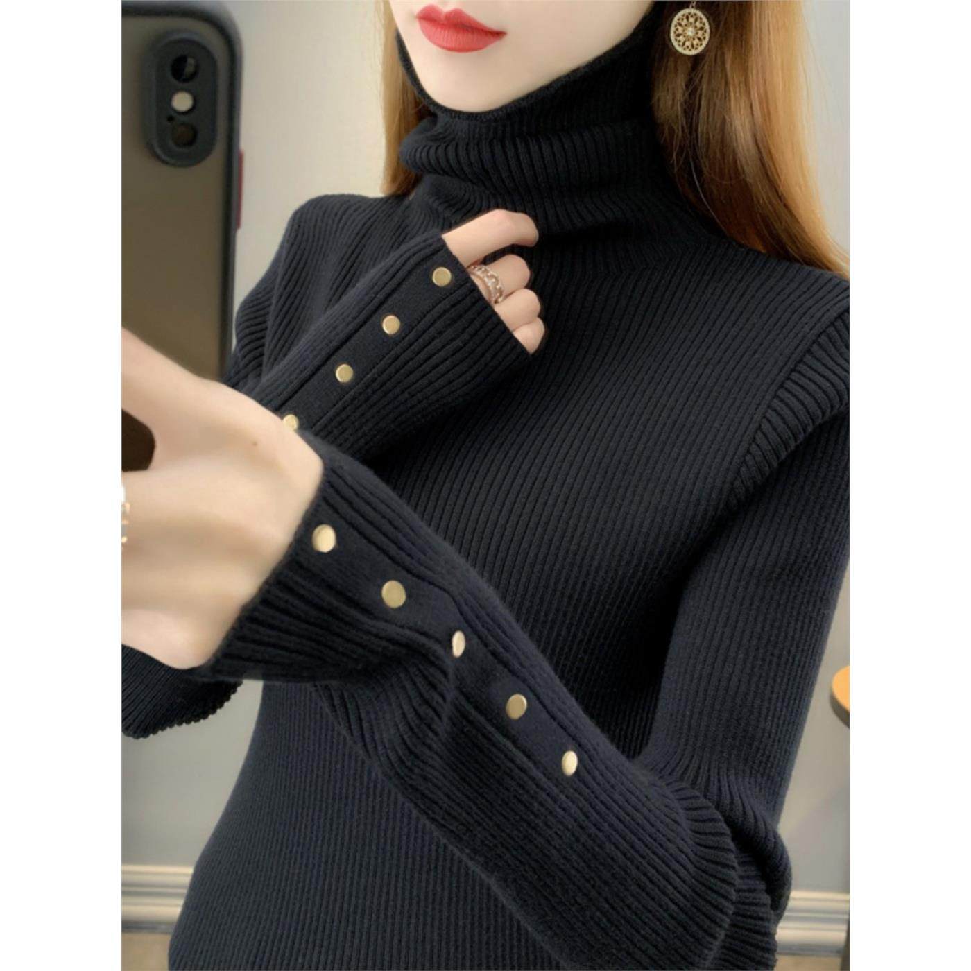 黑色高领针织打底衫女款秋冬季2025新款洋气毛衣内搭加厚高级上衣,个性定制/设计服务/DIY,棉服工装,淘宝优惠券,粉丝福利购,淘宝优惠卷