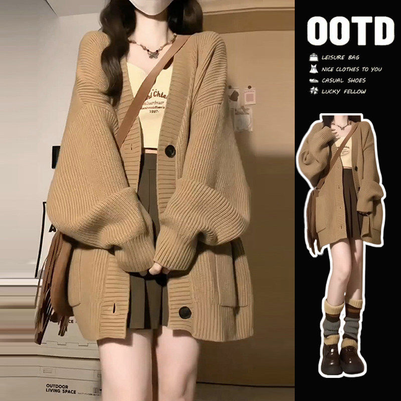 慵懒风软糯毛衣外套女秋冬季2025新爆款针织开衫高级感穿搭小个子