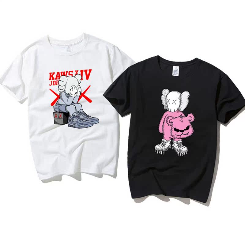 潮牌情侣欧美BF风KAWS联名溶解熊字母学生短袖T恤男女上衣宽松|msdalam kategori Pakaian Lelaki, baju-T - dari Buy2taobao.com untuk memberikan perkhidmatan ejen Taobao profesional membeli
