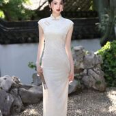 新中式 米色无袖 改良年轻感连衣裙女日常可穿 夏季 江苏旗袍2025新款