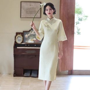 黄色倒大袖旗袍2025秋季新款改良年轻款少女高级感新中式修身收腰