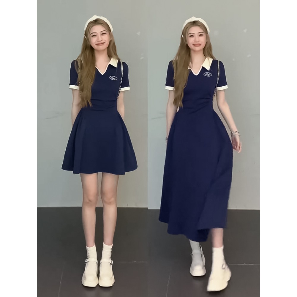 大码polo连衣裙女装夏季2025款微胖MM遮肚子减龄显瘦多巴胺长裙子