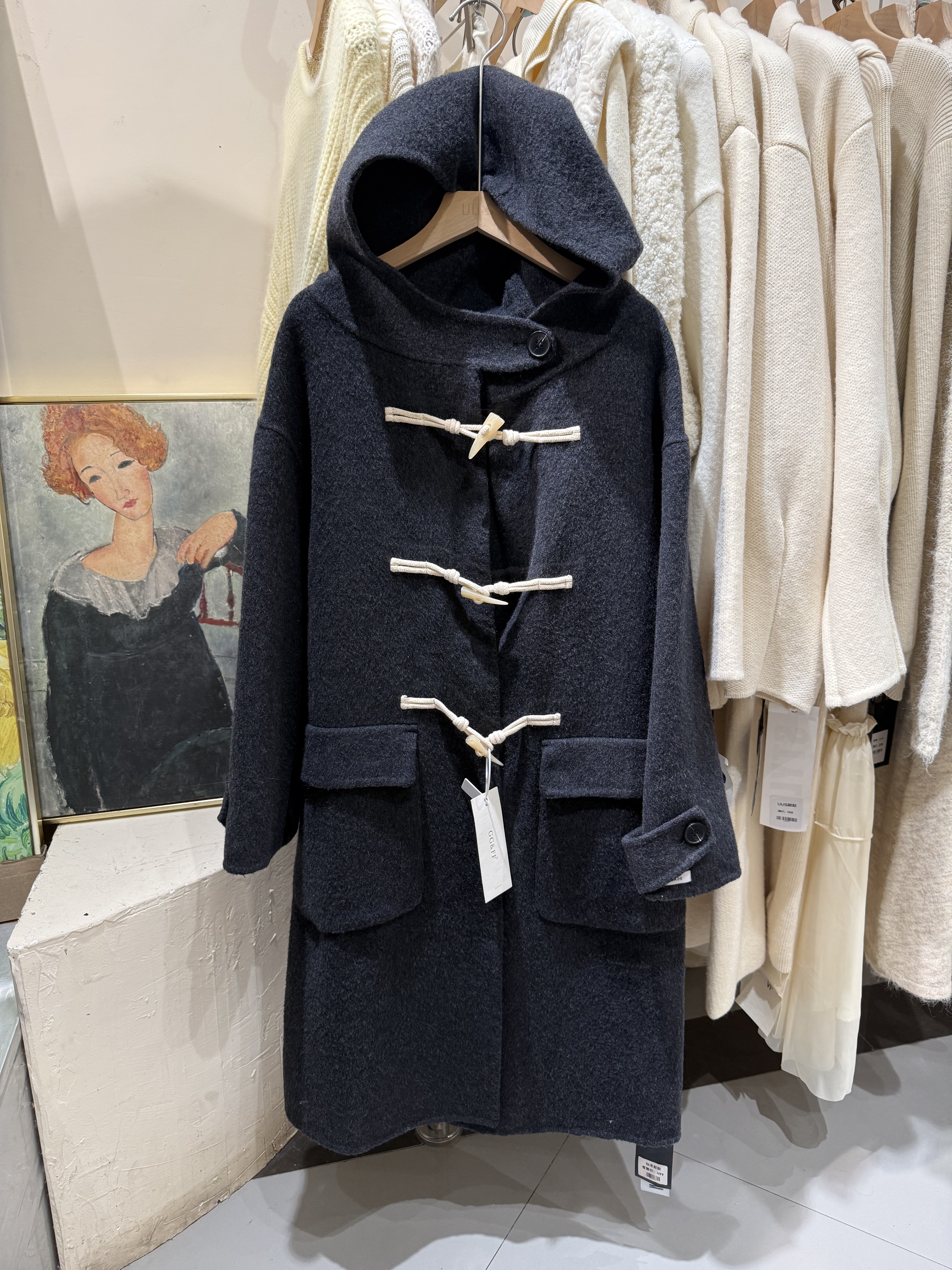 2025秋冬新款韩版宽松显瘦连帽双面羊绒大衣女中长款羊毛呢子外套