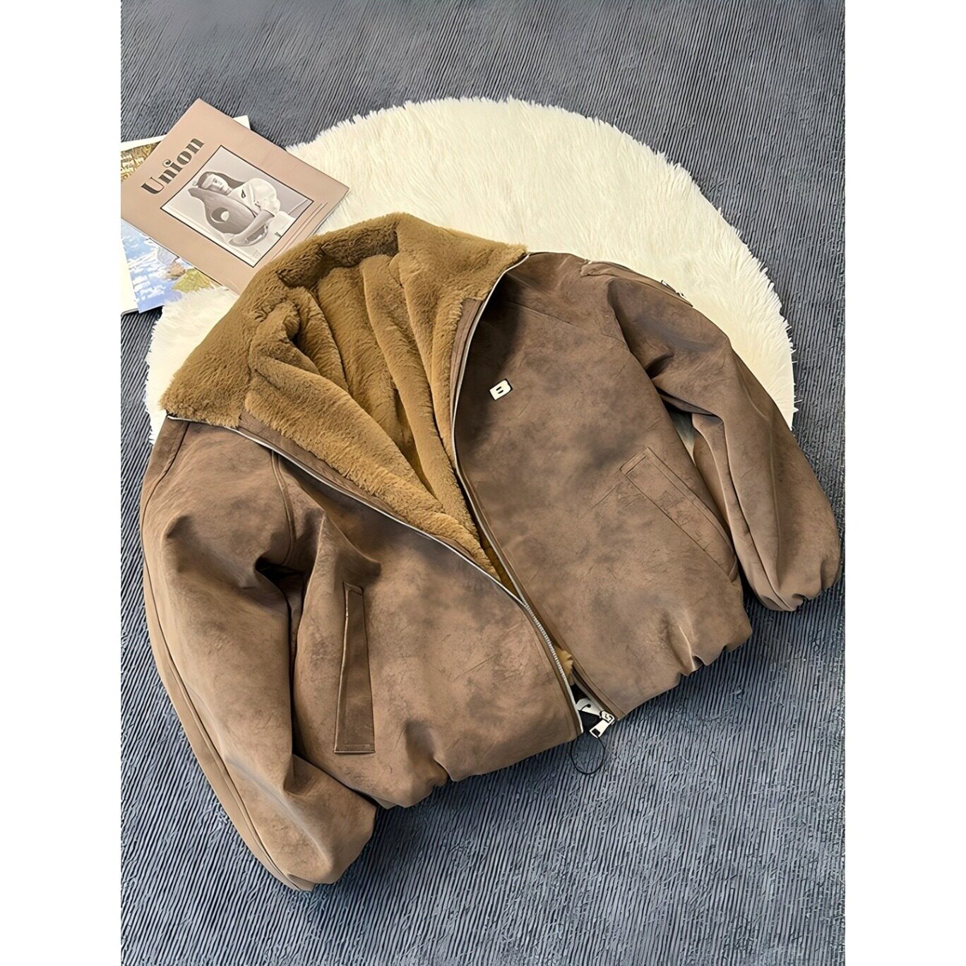 网图美式荔枝PU皮仿兔绒棉衣男女冬季百搭机车外套MT217-特P95，男装棉衣，星座1007（原301D）