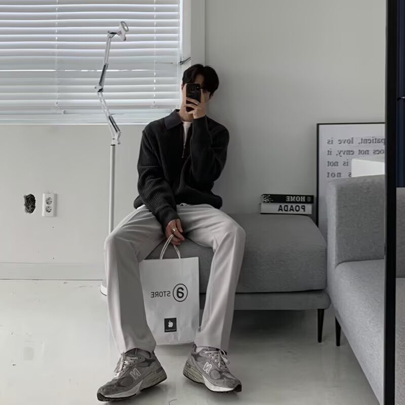 网图轻熟风男装半拉链polo领日系复古翻领针织毛衣男A355-特P48，男装针织衫/毛衣，星座1007（原301D）
