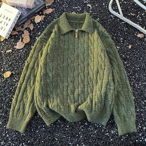 网图翻领半拉链宽松长袖套头针织衫毛衣男女YM859-特P55,夏装搭配图片背景图可爱图片