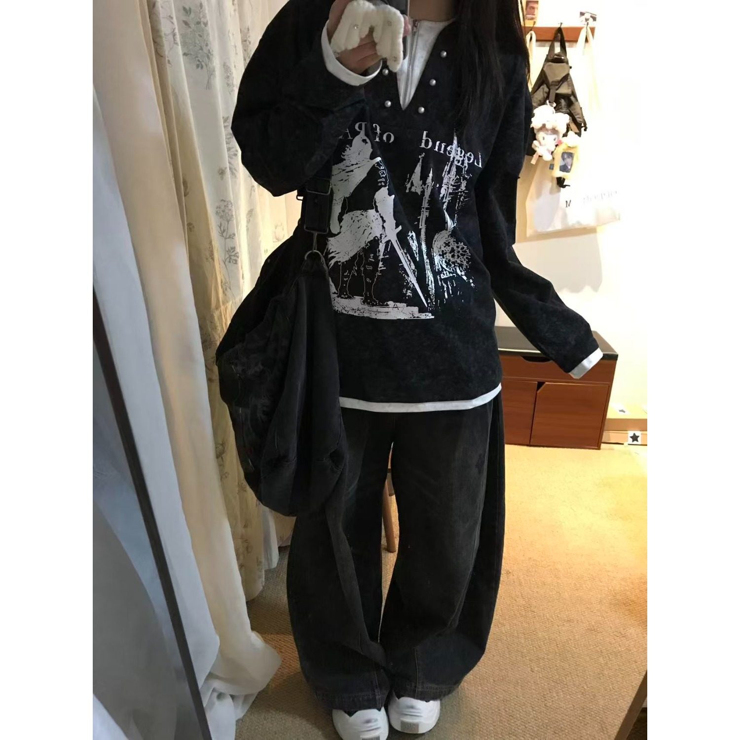 网图假两件卫衣男女同款春秋新款骑士印花宽松长袖T恤XT01-特P42，男装T恤，星座1007（原301D）