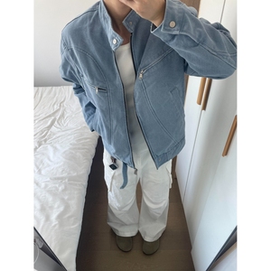 网图冰川蓝美式复古高街哈灵顿夹克男 水洗立领外套JK7703特P65图片