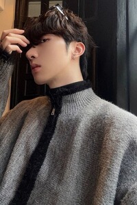 网图撞色立领秋冬毛衣开衫宽松复古针织拉链上衣外套MM31-特P65图片