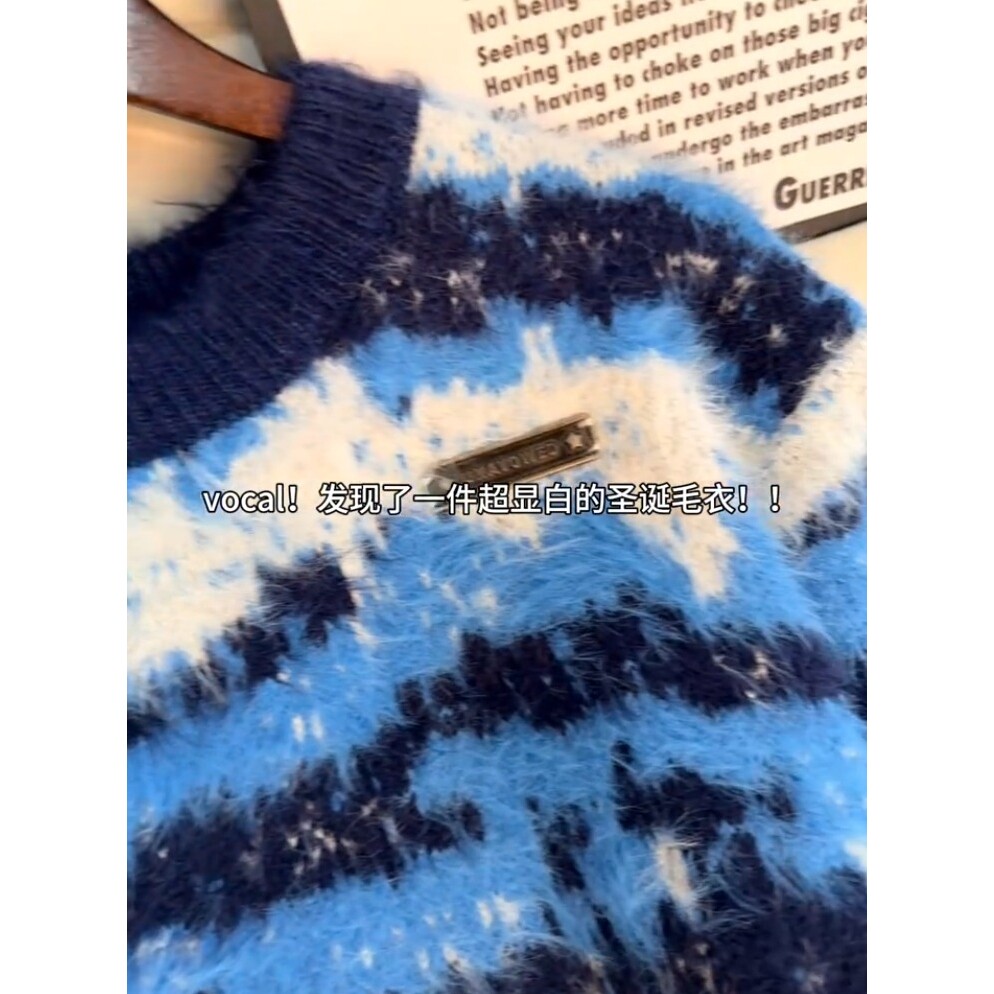 网图蓝色马海毛圣诞毛衣男秋冬高级感撞色针织衫M358-特P65,男装针织衫/毛衣,星座1007（原301D）