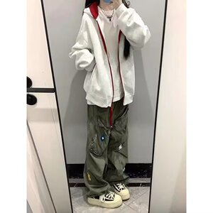 网图秋季宽松撞色拉链开衫卫衣情侣休闲连帽外套HT8802-特P40图片