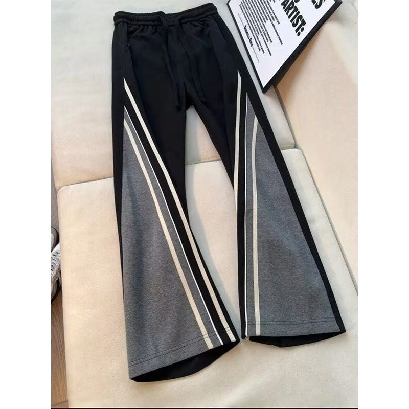 网图撞色拼接条纹弯刀卫裤男秋冬hiphop美式运动裤F81-特P46，男装休闲裤，星座1007（原301D）