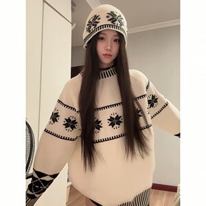 网图圆领毛衣男女费尔岛宽松套头针织毛线帽子两件套MY861-特P55图片
