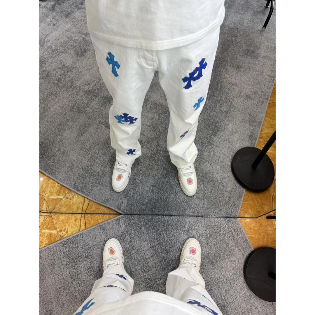 白色钮扣潮牌十字架牛仔裤子宽松直筒长裤R888-特P50，男装牛仔裤，星座1007（原301D）