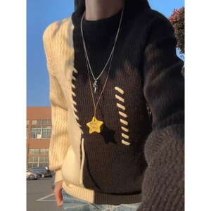 网图红色拼接毛衣男秋冬圆领撞色针织衫美式毛线衣MY3099-特P60图片