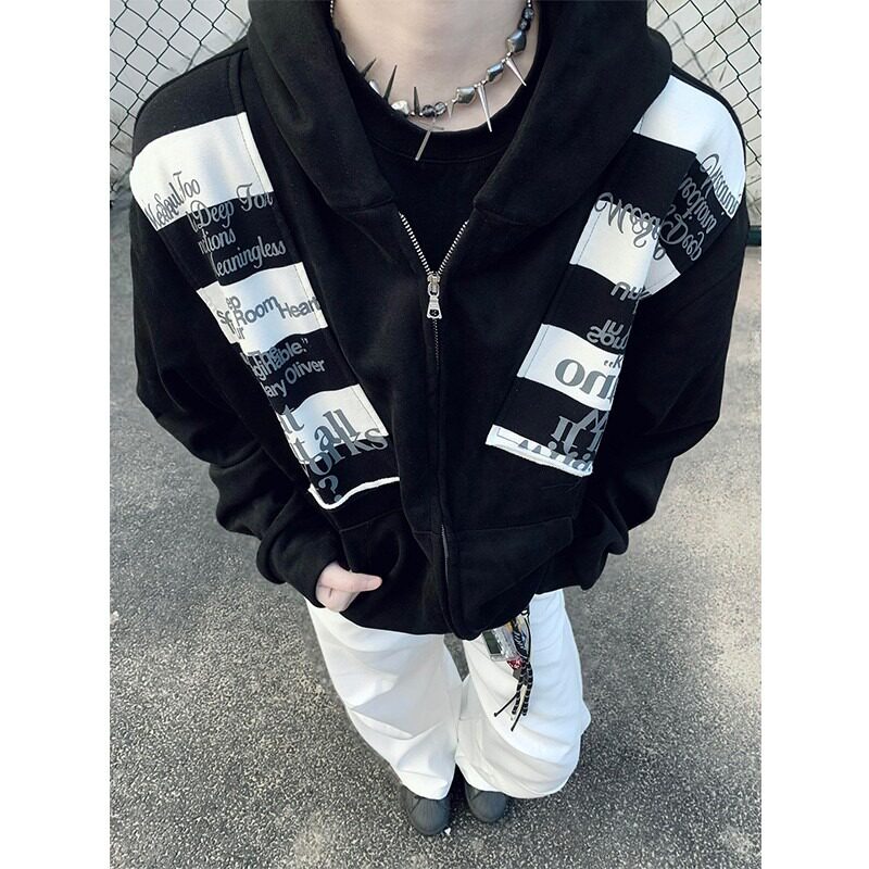 网图美式字母贴布刺绣连帽卫衣男秋季情侣开衫外套YW006-特P45，女装短外套，星座1007（原301D）