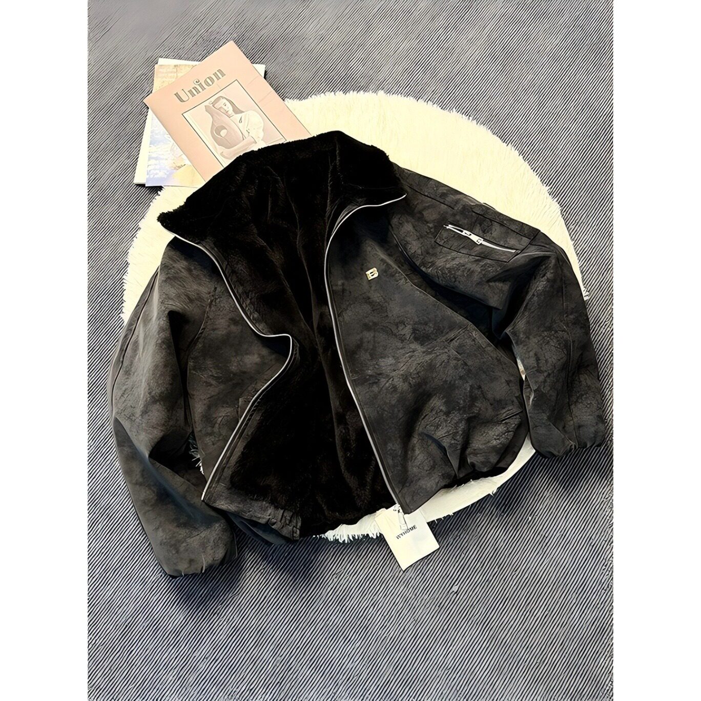 网图美式荔枝PU皮仿兔绒棉衣男女冬季百搭机车外套MT217-特P95，男装棉衣，星座1007（原301D）