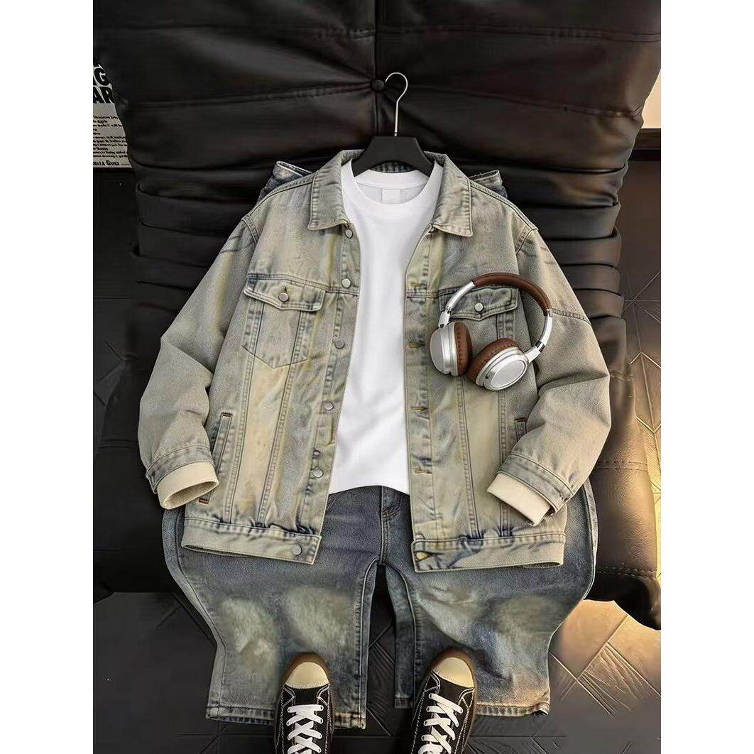 美式高街黄泥色工装牛仔外套男春秋季水洗做旧夹克WP026-特P62，男装工装外套，星座1007（原301D）