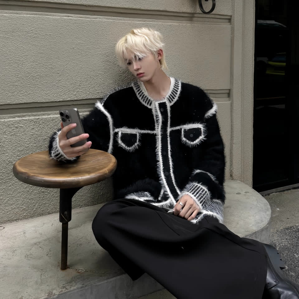 网图法式小香风撞色仿貂绒针织开衫男MY8870-特P60,男装卫衣,星座1007（原301D）
