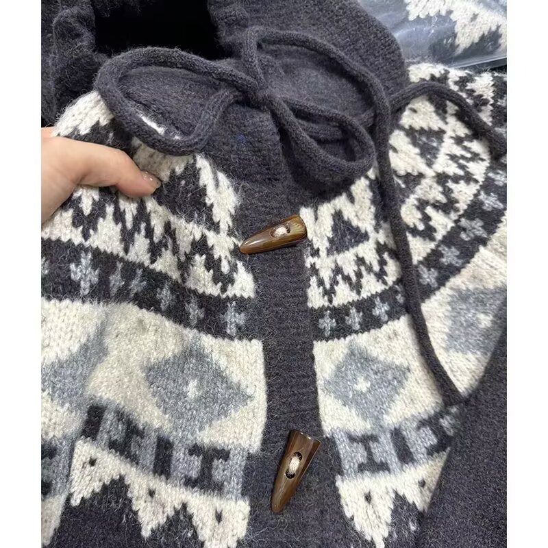 网图美式牛角扣开衫毛衣男情侣慵懒针织衫外套潮X062-特P60，男装针织衫/毛衣，星座1007（原301D）