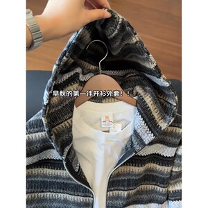 网图美式磨毛编织条纹针织衫卫衣宽松拉链外套WY38-特P50图片