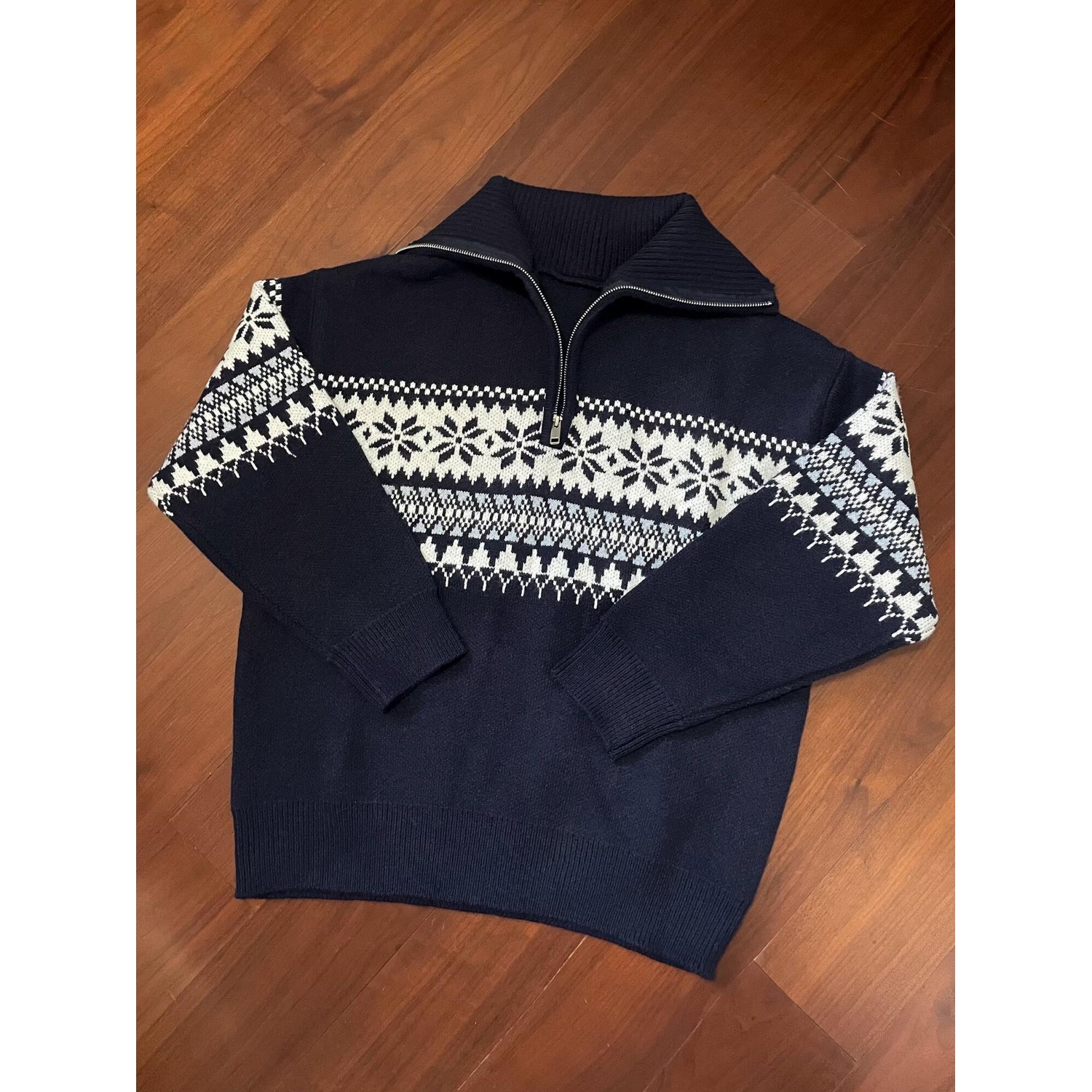 网图半拉链高领毛衣男费尔岛提花宽松套头针织上衣A1516-特P60，男装针织衫/毛衣，星座1007（原301D）