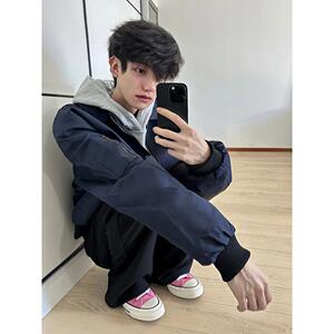 美式飞行夹克男款春季工装短款外套高街翻领棒球服图片