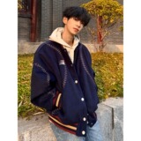 网图刺绣短款棒球服男秋冬美式夹棉外套毛呢棉衣M6037-特P118，男装棉衣，星座1007（原301D）