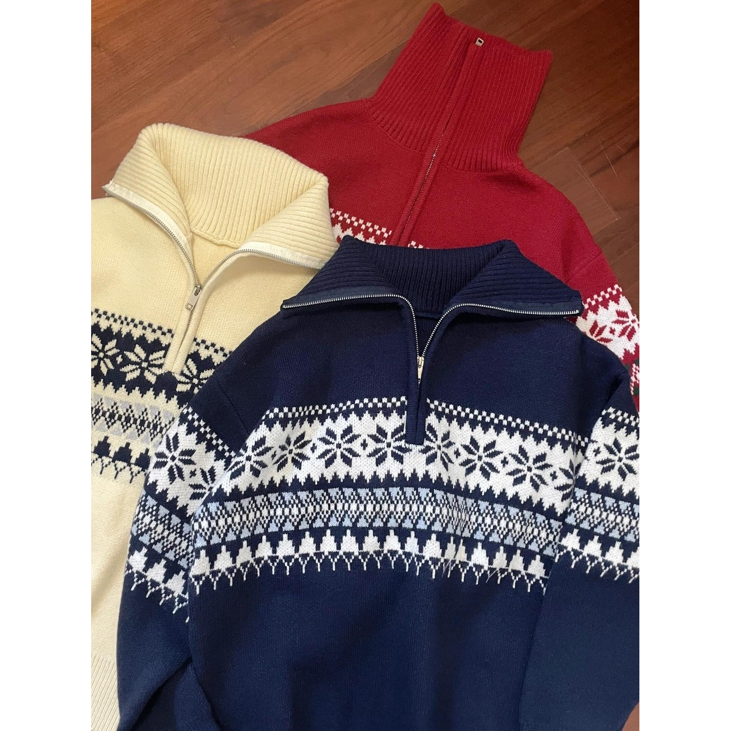 网图半拉链高领毛衣男费尔岛提花宽松套头针织上衣A1516-特P60，男装针织衫/毛衣，星座1007（原301D）