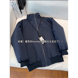 网图藏青色飞行员夹克棉服男秋冬立领美式工装外套MJ803-特P70图片