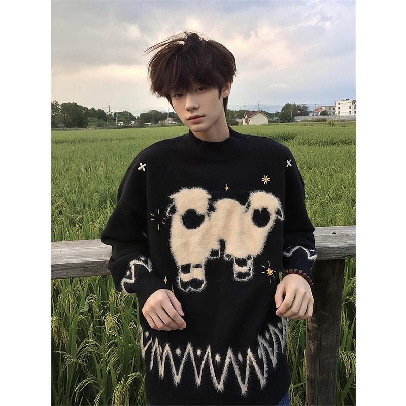 网图小羊费尔岛毛衣男款冬季保暖内搭针织衫慵毛线衣Y528-特P52，男装针织衫/毛衣，星座1007（原301D）