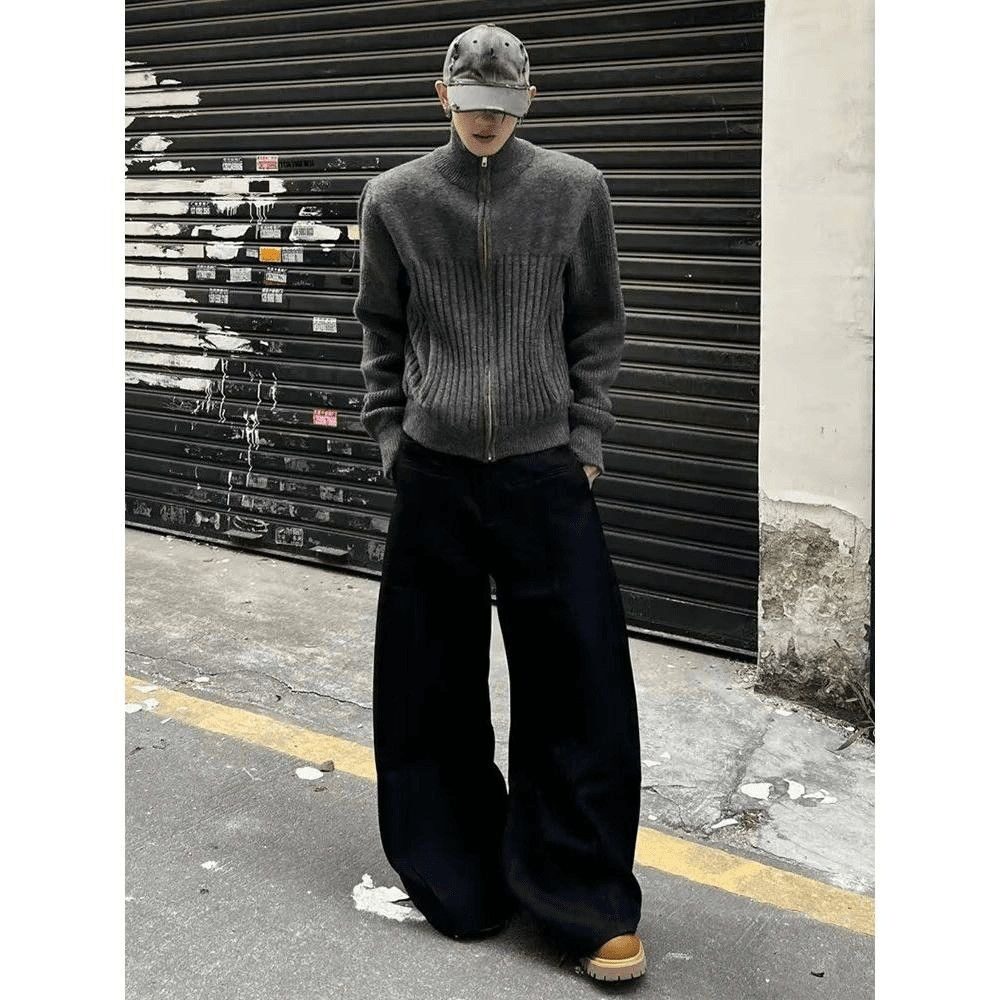 网图深灰色高领拉链开衫毛衣男款针织衫美式立领外套MMT42-特p58,男装针织衫/毛衣,星座1007（原301D）