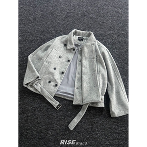 中古风立领羊毛夹克男双排扣绑带短款毛呢外套TB1052-特P85，男装夹克，星座1007（原301D）