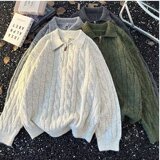 网图翻领半拉链宽松长袖套头针织衫毛衣男女YM859-特P55，男装针织衫/毛衣，星座1007（原301D）