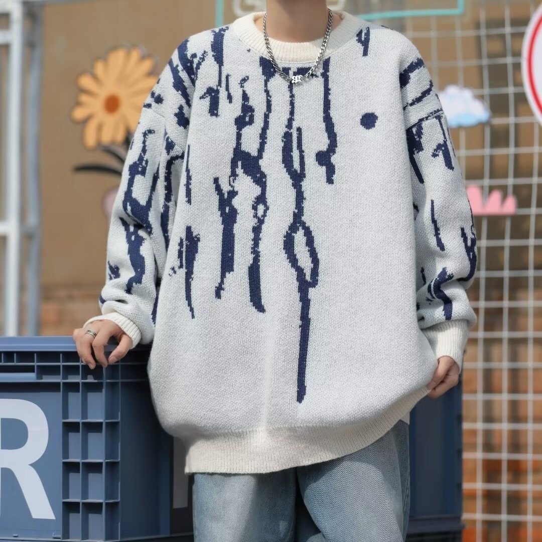 Sweater men's American lazy style loose fitting couple's knitted sweater autumn and winter top B622-P50_voghion.com