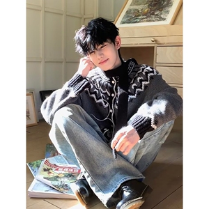 网图费尔岛纽扣开衫毛衣男冬季美式复古民族风针织衫MM27-特P52图片