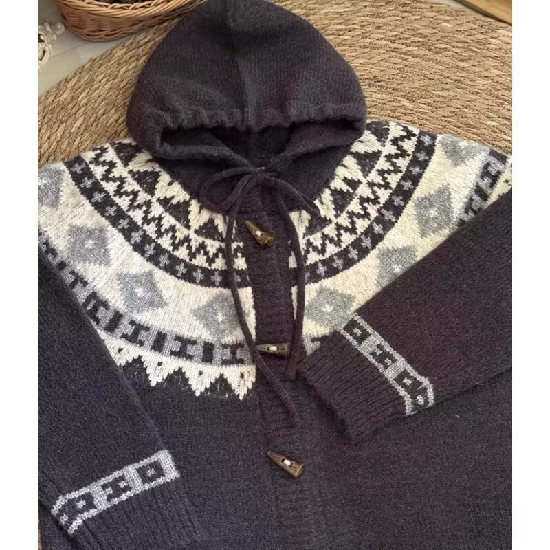 网图美式牛角扣开衫毛衣男情侣慵懒针织衫外套潮X062-特P60，男装针织衫/毛衣，星座1007（原301D）