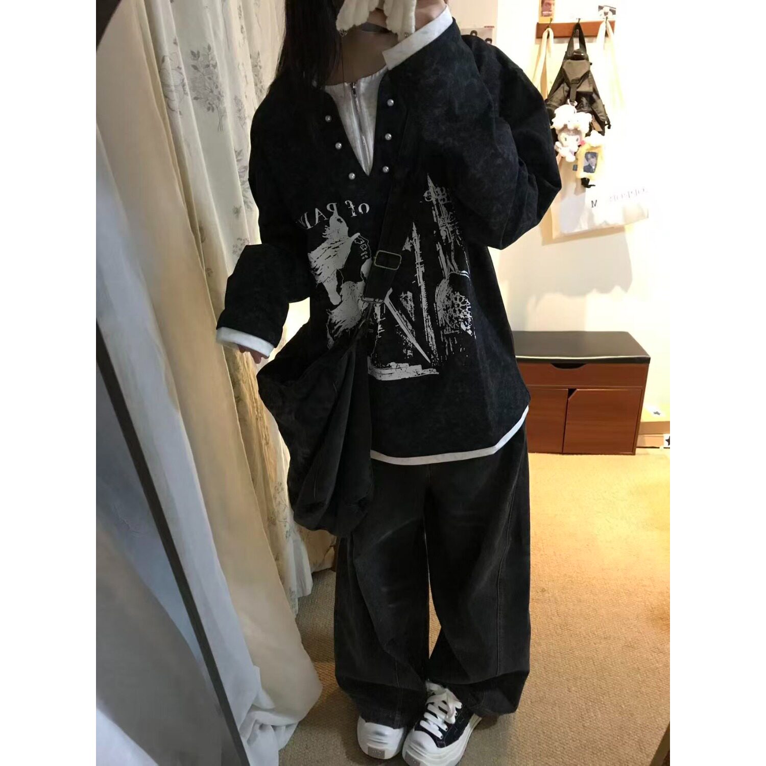 网图假两件卫衣男女同款春秋新款骑士印花宽松长袖T恤XT01-特P42,男装T恤,星座1007（原301D）