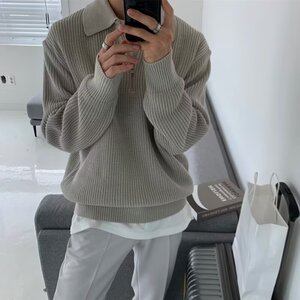 网图轻熟风男装半拉链polo领日系复古翻领针织毛衣男A355-特P48