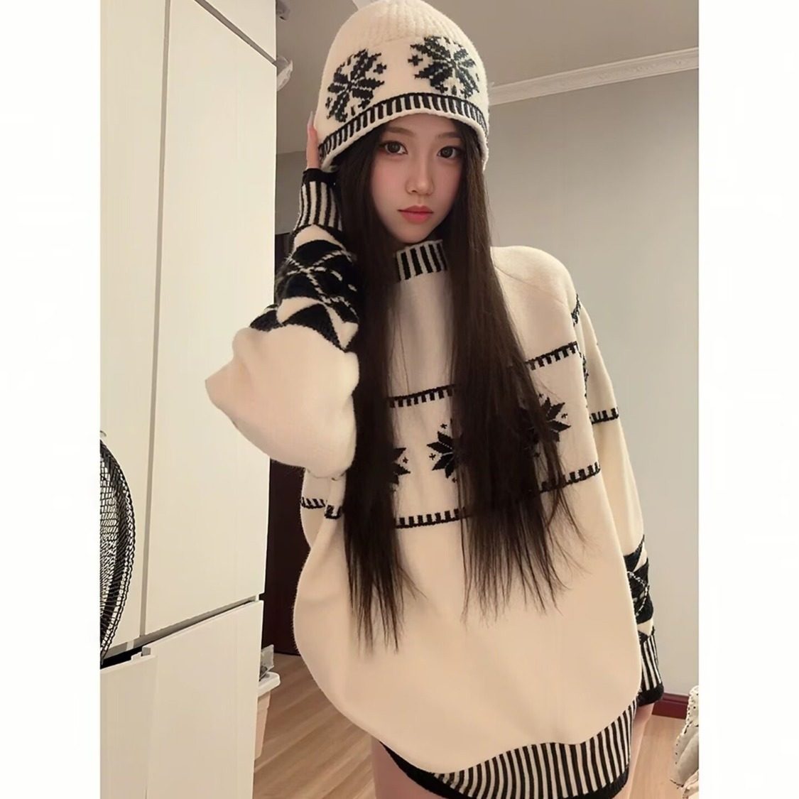 网图圆领毛衣男女费尔岛宽松套头针织毛线帽子两件套MY861-特P55,男装针织衫/毛衣,星座1007（原301D）