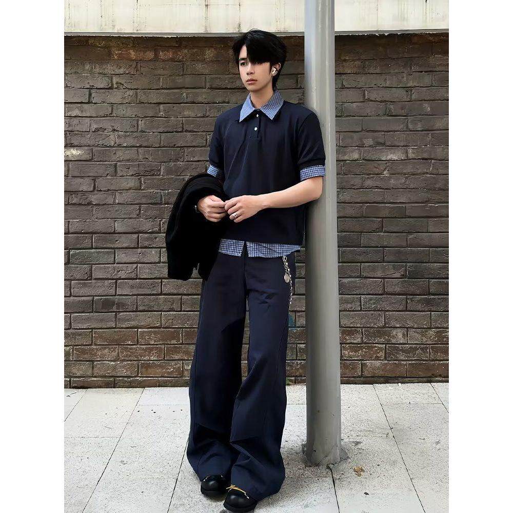 学院风格子拼接polo领短袖假两件T恤PL238-特P35,男装T恤,星座1007（原301D）
