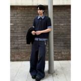 学院风格子拼接polo领短袖假两件T恤PL238-特P35，男装T恤，星座1007（原301D）