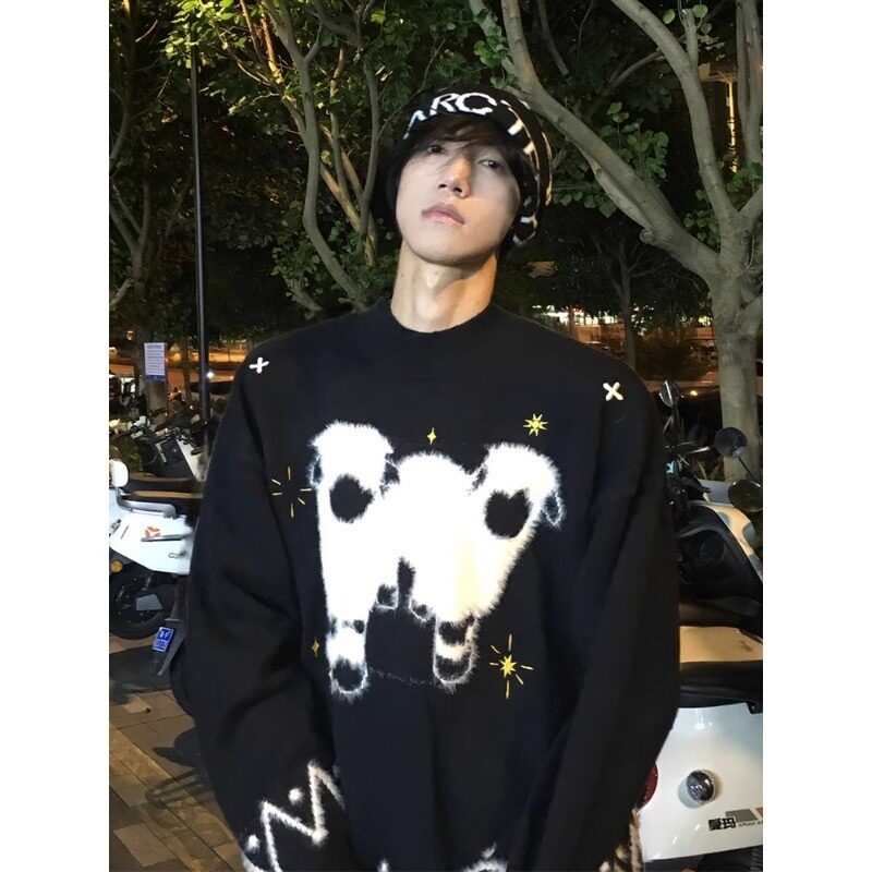 网图黑色毛绒小羊费尔岛毛衣男款冬季美式重磅毛线衣MY7605-特P52,男装针织衫/毛衣,星座1007（原301D）
