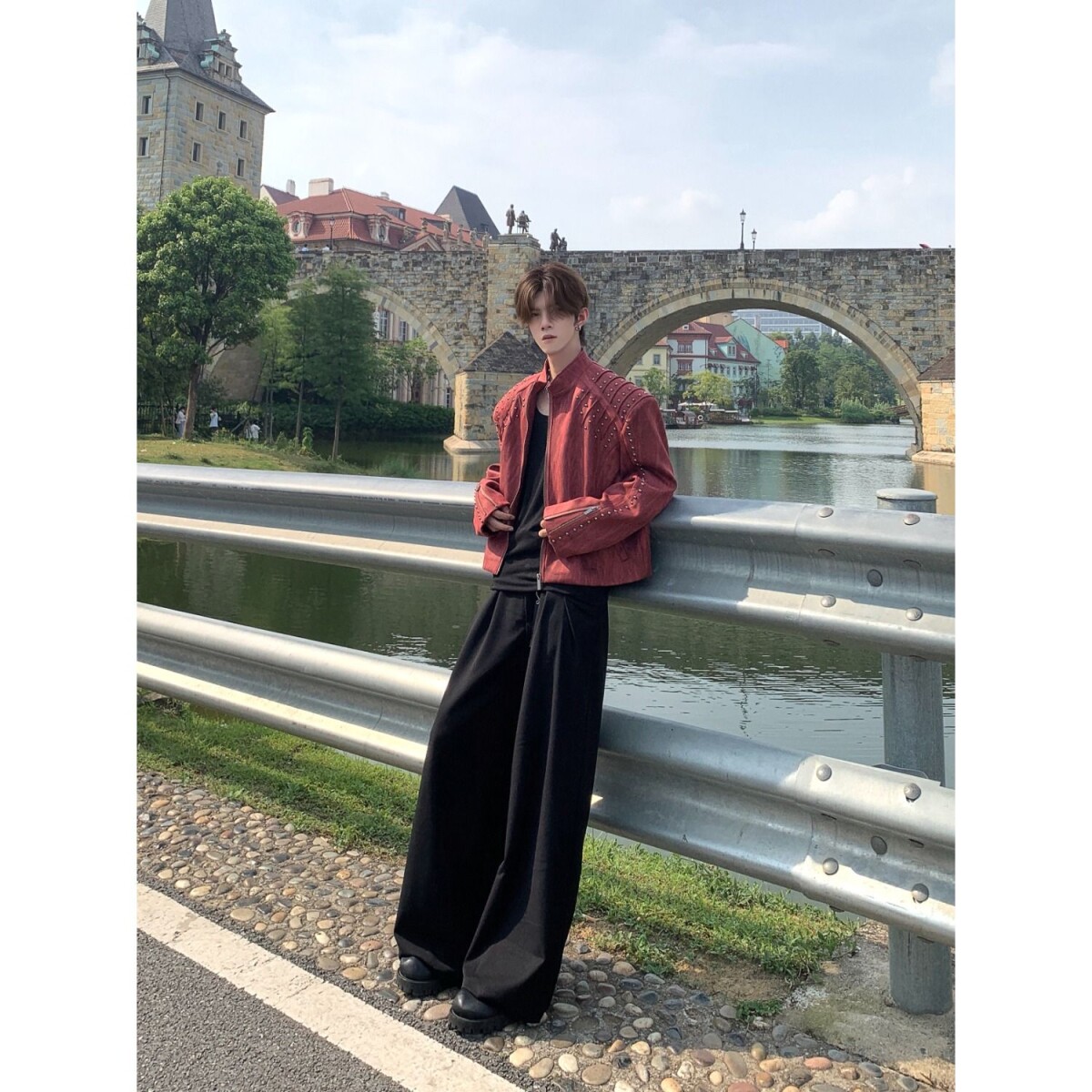 美式复古重工柳钉夹克男女cleanfit休闲情侣短款外套BP1048-特P95,男装夹克,星座1007（原301D）